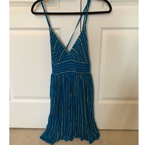 Free People Blue Gold Sequin Dress size 4 - Picture 1 of 5